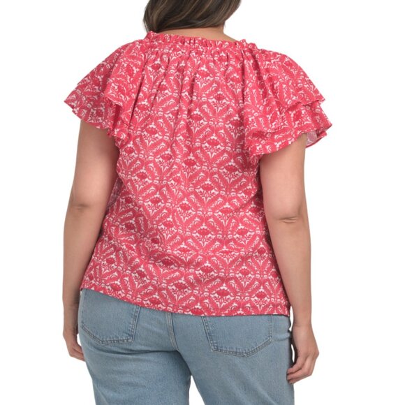 C&T Red/White Plus Ruffle Sleeve Blouse - Picture 2 of 2